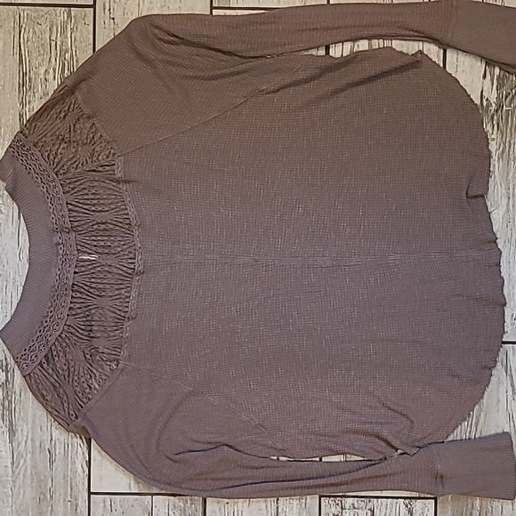 Free People Spring Valley Taupe Lightweight Thermal Knit Lace Tunic Top Wmns L - Picture 8 of 14